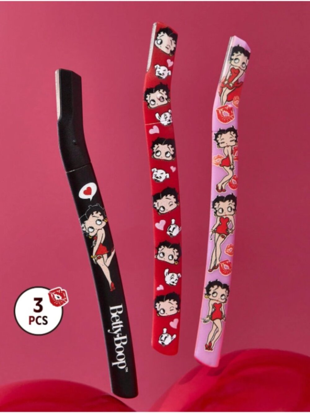 Betty Boop 3-Piece Eyebrow Razor Set Facial Hair Trimmers with Safety Caps